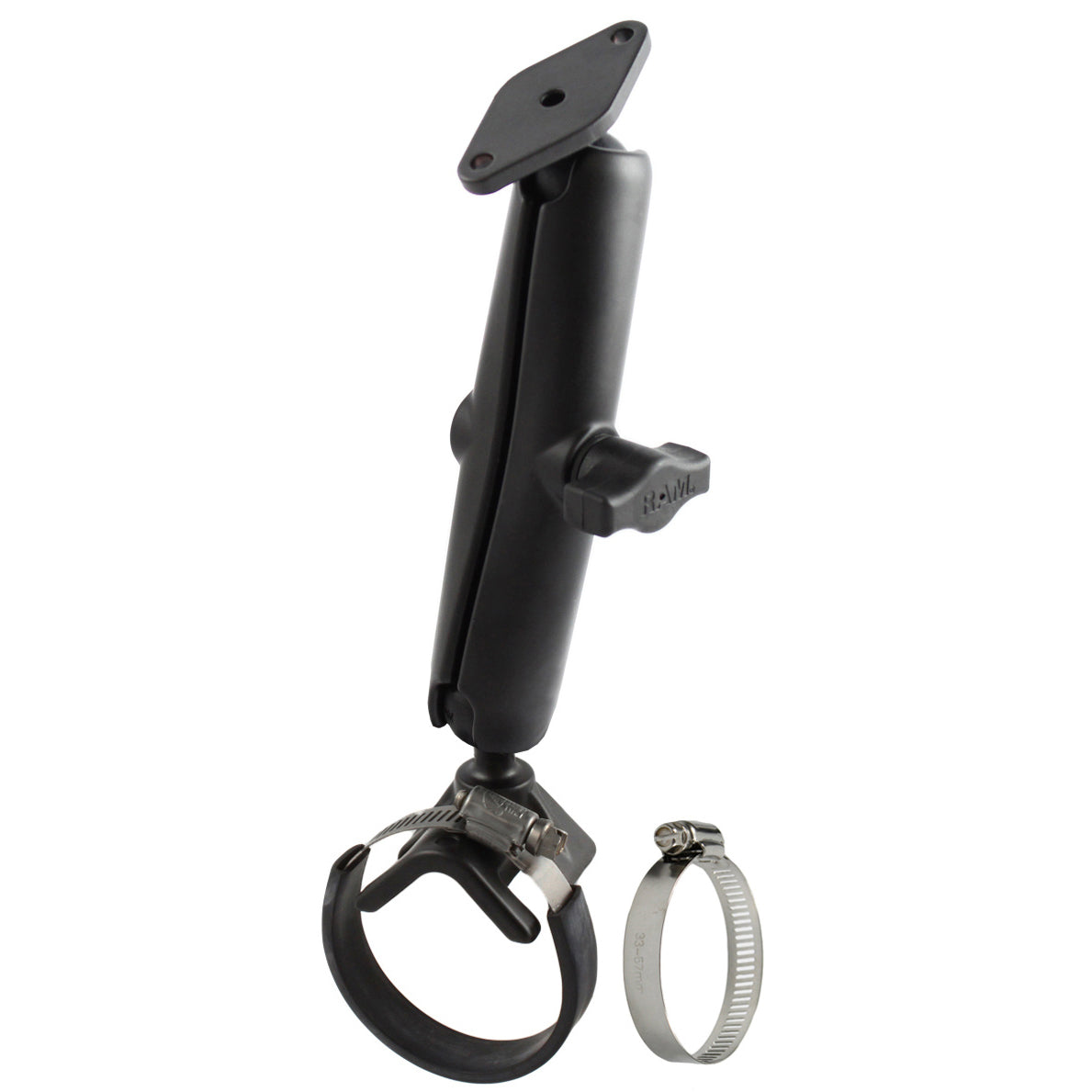 RAM® Double Ball Strap Hose Clamp Mount with Diamond Plate - Long