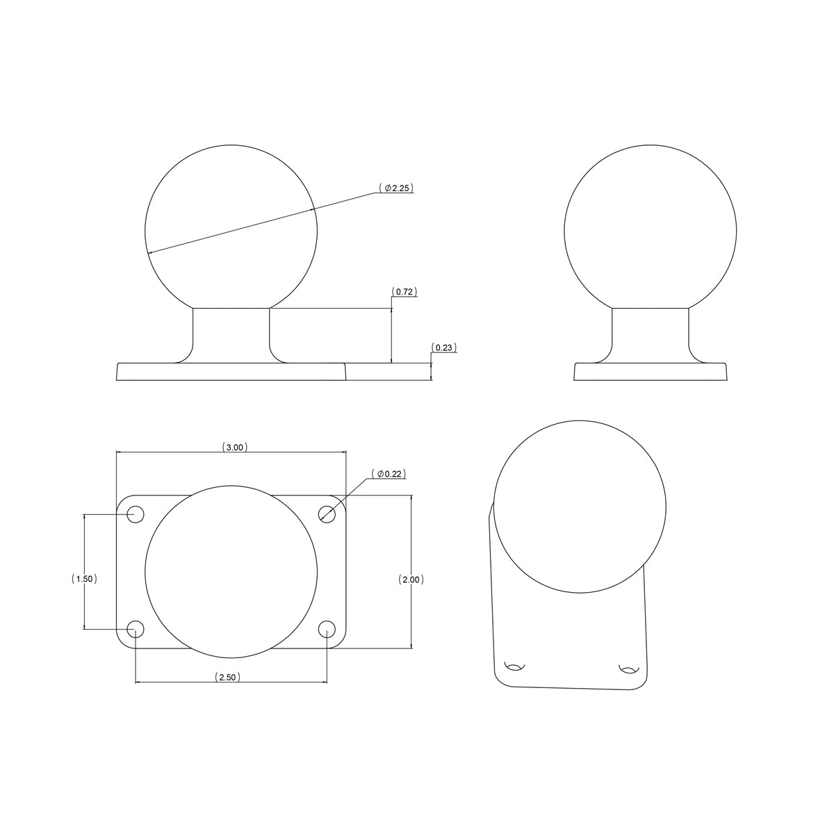 RAM® Ball Base with 1.5" x 2.5" 4-Hole Pattern - D Size