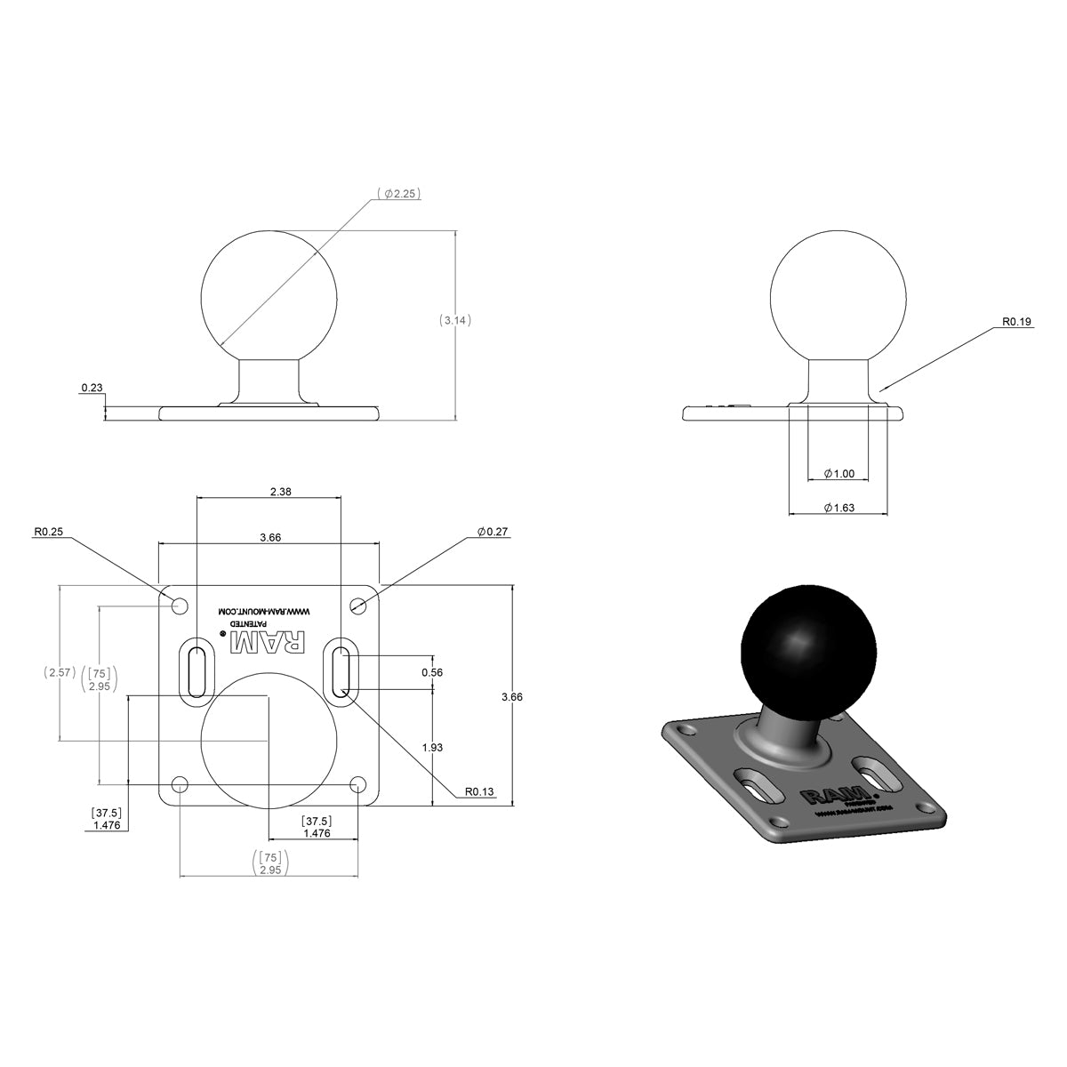 RAM® 75x75mm VESA Plate with Ball