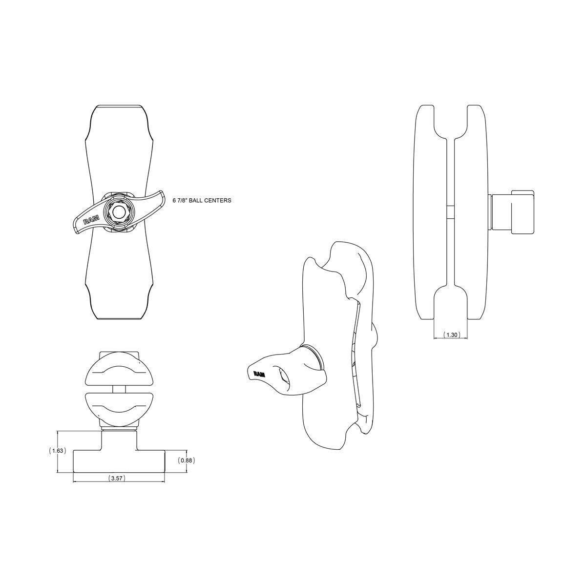 RAM® Double Socket Arm - D Size Medium